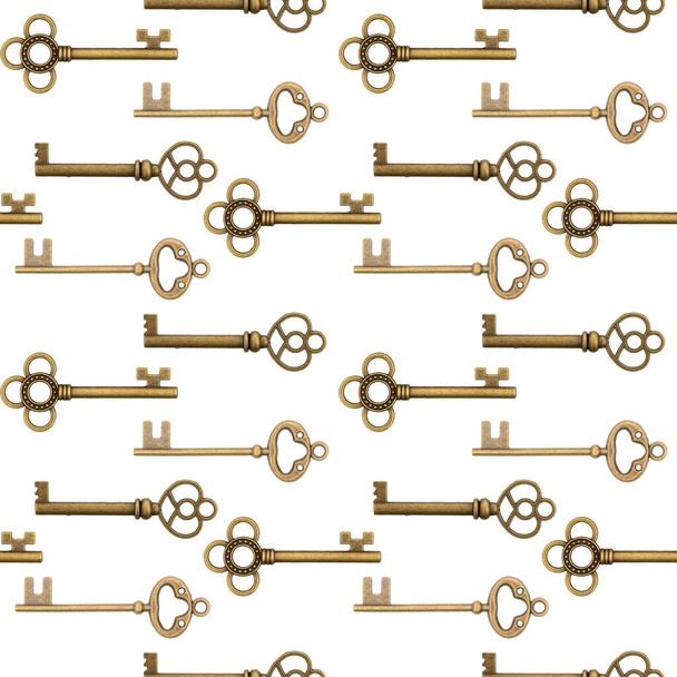 Золотые ключи фон, который является бесшовным и повторяет для вашего дизайна безопасности - Фото, изображение