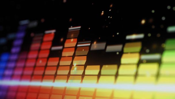 Music Equalizer bár. Audio hullámforma kiegyenlítő a képernyőn fekete háttér. Zene vagy hanghullám a monitoron. színes hang vizualizáló absztrakt. gradiens spektrumú zenei grafikon. Digitális grafikon világít a sötétben. - Fotó, kép