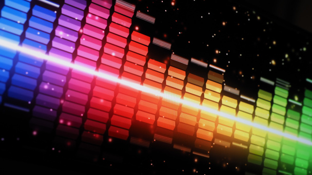Musiikki Equalizer bar. Audio aaltomuoto taajuuskorjain ruudulla musta tausta. Musiikki tai ääniaalto näytöllä. värikäs ääni visualisoija abstrakti. gradienttispektrin kuvaaja. Digitaalinen kuvaaja hehkuu pimeässä. - Valokuva, kuva
