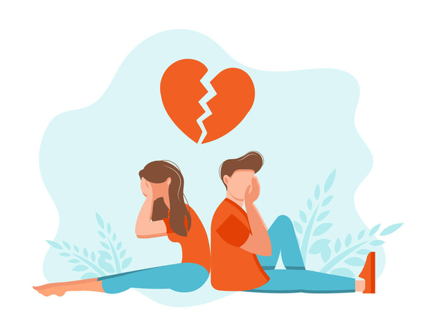Man and a woman in a quarrel. Conflicts between husband and wife. Two characters sitting back to back, disagreement, relationship troubles. Concept of divorce, misunderstanding in family. Vector. - Vector, Image