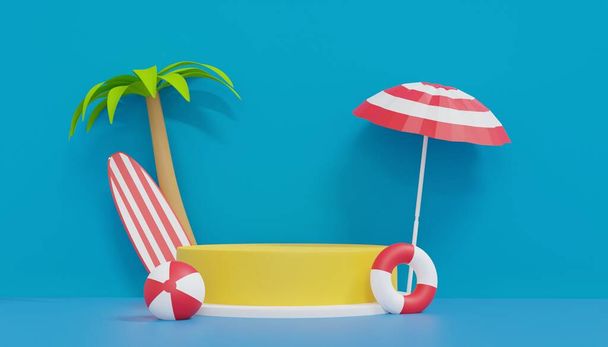 Summer podium for a product ,Summer background 3d redering . - Photo, Image