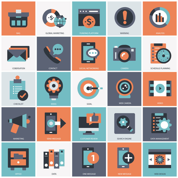 Business, technology and management icon set for websites and mobile applications. Flat vector illustration - Διάνυσμα, εικόνα