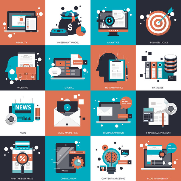 Business, technology and management icon set for websites and mobile applications. Flat vector illustration - Vector, Image