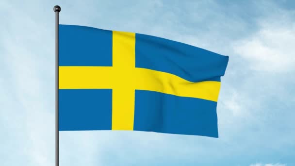 3D Illustration of The flag of Sweden consists of a yellow or gold Nordic cross on a field of light blue. The Nordic cross design traditionally represents Christianity. - Footage, Video