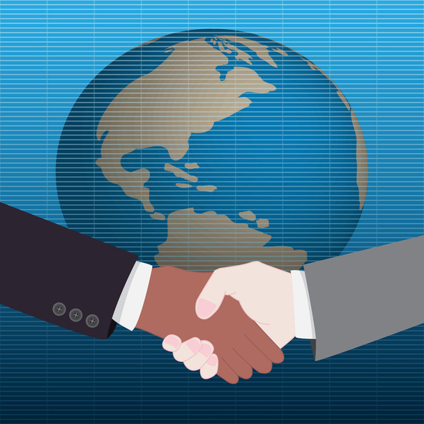 Handshake with world map background - Vector, Image