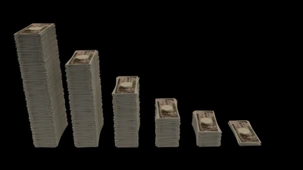 Stos banknotów japońskich YEN 10K spada z kanału alfa - Materiał filmowy, wideo