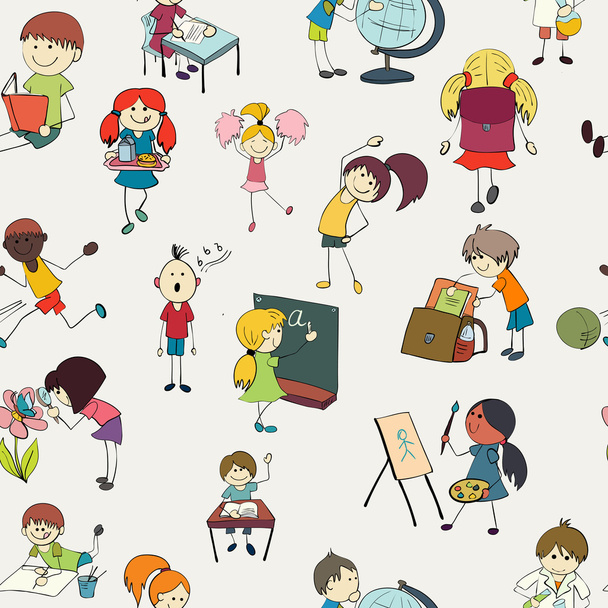 σχολείο τα παιδιά doodle χωρίς ραφή πρότυπο - Διάνυσμα, εικόνα