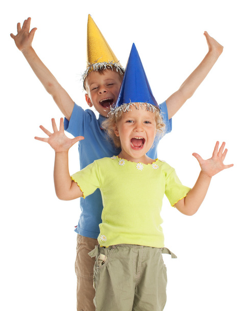 お祝い帽子で幸せな子供 - 写真・画像