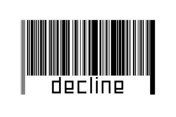 Barcode σε λευκό φόντο με επιγραφή παρακμή παρακάτω. Έννοια του εμπορίου και της παγκοσμιοποίησης - Φωτογραφία, εικόνα