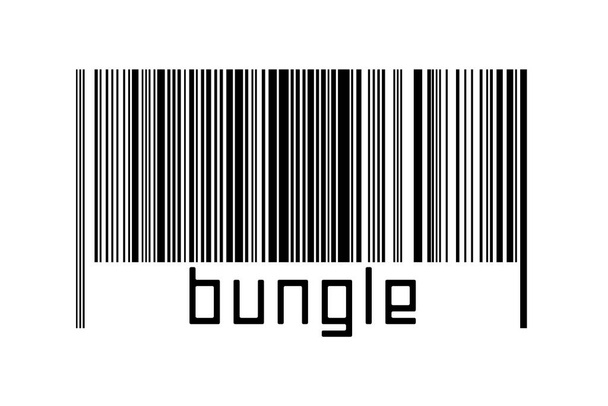 Barcode on white background with inscription bungle below. Concept of trading and globalization - Photo, Image