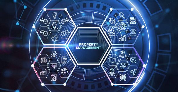 Надпись "Управление собственностью", новая концепция бизнеса, технологии, Интернет и сетевая концепция. - Фото, изображение