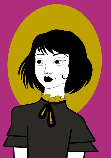 Digital illustration of a relaxed woman's face, for stories, pop art style - 写真・画像