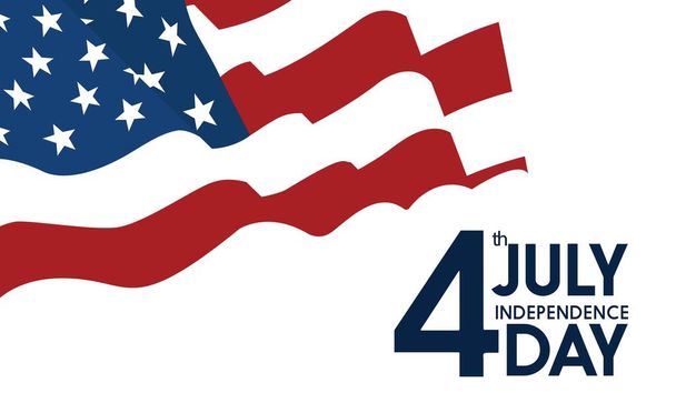 4 juli Banner Vector illustratie, USA vlag zwaaiend met sterren op witte stralen achtergrond. - Vector, afbeelding