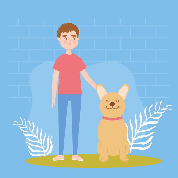 Boy with dog - Vector, Image