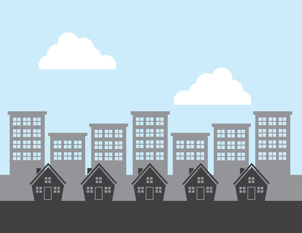 Houses City Background - Vector, Image