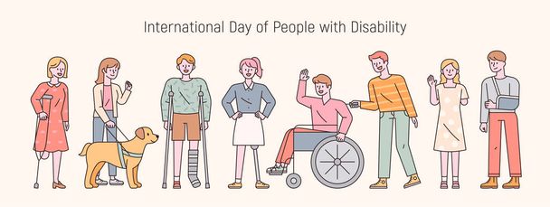 Giorno internazionale di persone con disabilità. disegno piatto stile minimale illustrazione vettoriale. - Vettoriali, immagini