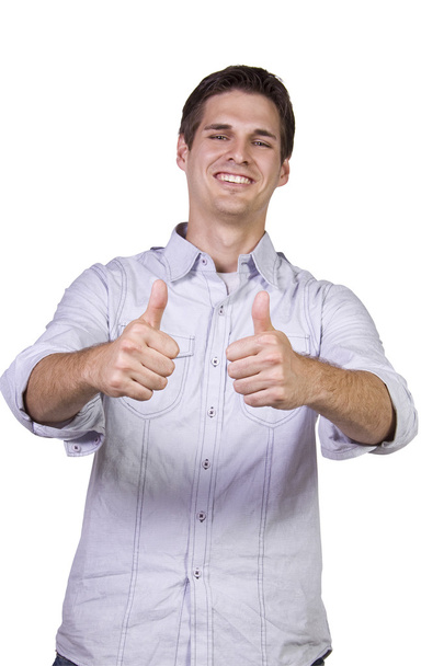 Isolated Image of a Handsome Businessman Giving Thumbs Up - White Background - Foto, afbeelding