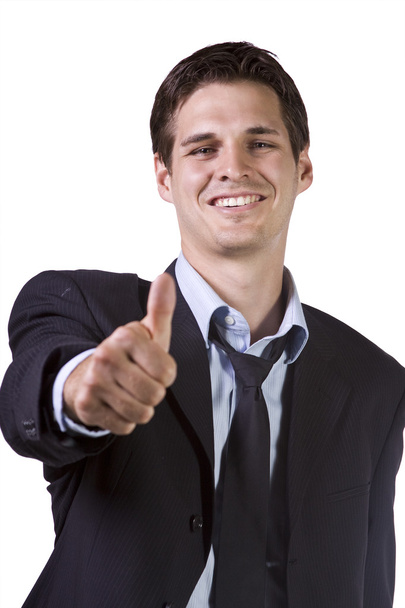 Isolated Image of a Handsome Businessman Giving Thumbs Up - White Background - Zdjęcie, obraz