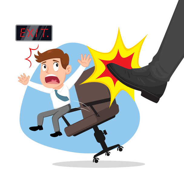 A big foot kicking businessman falling off office chair  - Vector, Image