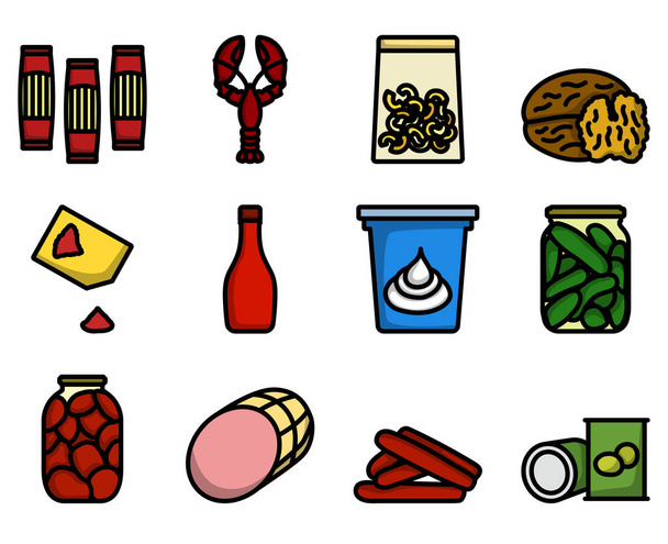 Набор икон для еды. Жирный контур таблицы с цветовой начинкой. Векторная миграция. - Вектор,изображение