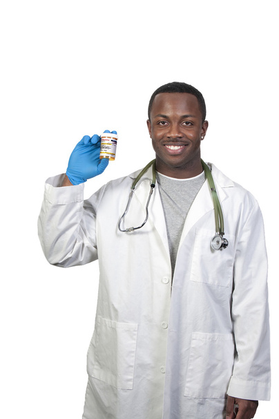 Black man African American holding a prescription medication pill bottle - Фото, зображення