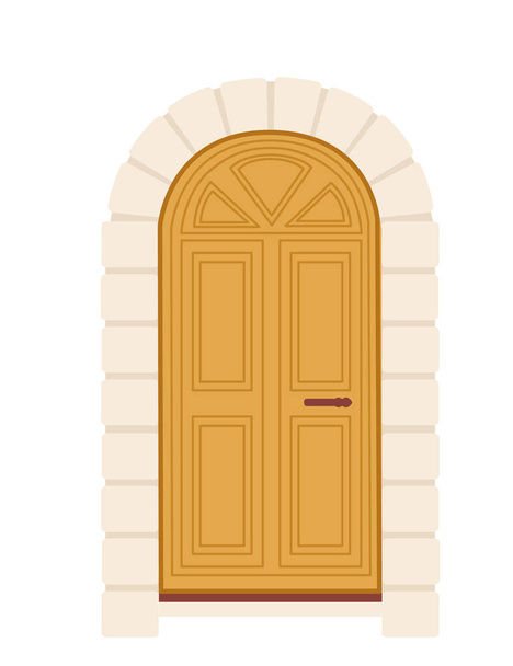 Yellow wooden retro door with glass vector illustration on white background - ベクター画像