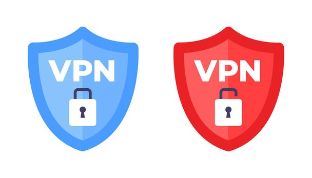 VPN metin ve VPN wifi simgesi olmayan kablosuz kalkan düz tasarım vektör çizimi. - Vektör, Görsel