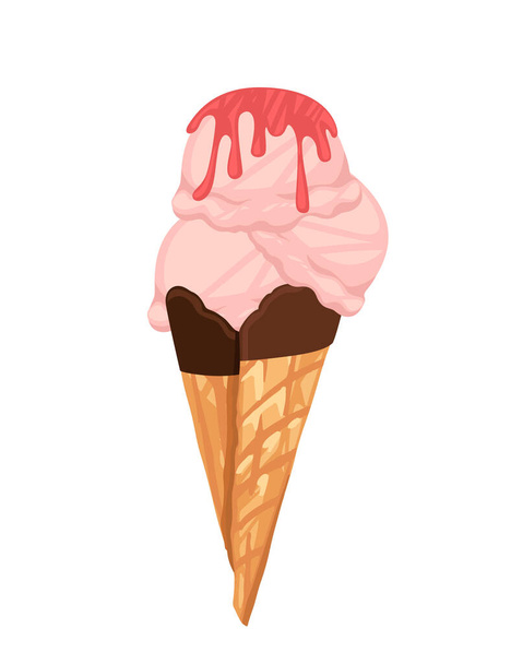 Cône de crème glacée avec illustration vectorielle de confiture isolé sur fond blanc - Vecteur, image