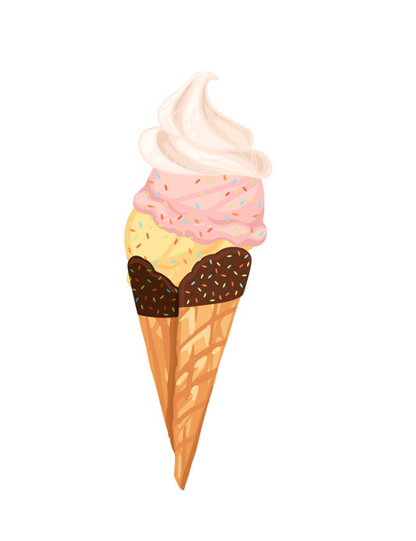 チョコレートと粉末ベクトルイラストとアイスクリームコーンは白い背景に隔離された - ベクター画像