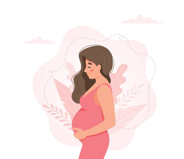 Kobieta w ciąży pojęcie ilustracji w uroczym stylu kreskówki, opieki zdrowotnej, ciąży - Zdjęcie, obraz