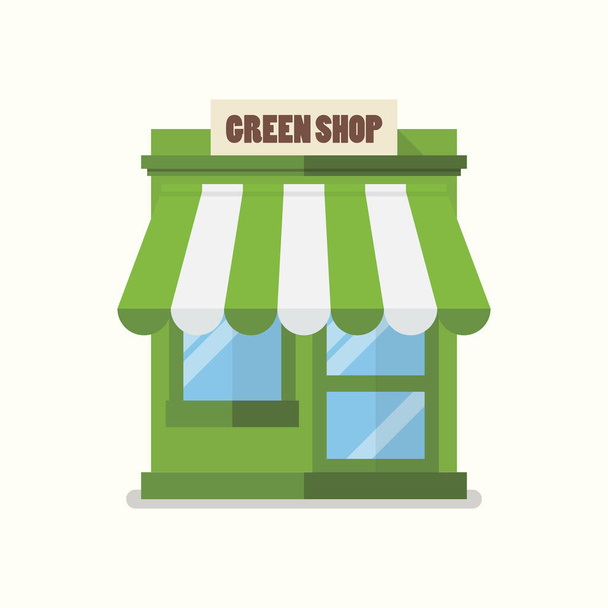 Зелений магазин плоский значок магазину. Екологічно чистий місцевий магазин. Векторний плоский стиль
 - Вектор, зображення