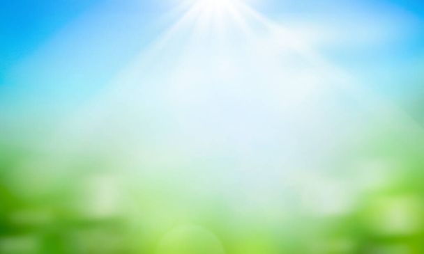Concepto del día mundial del medio ambiente: hierba verde y cielo azul fondo abstracto con bokeh - Foto, imagen