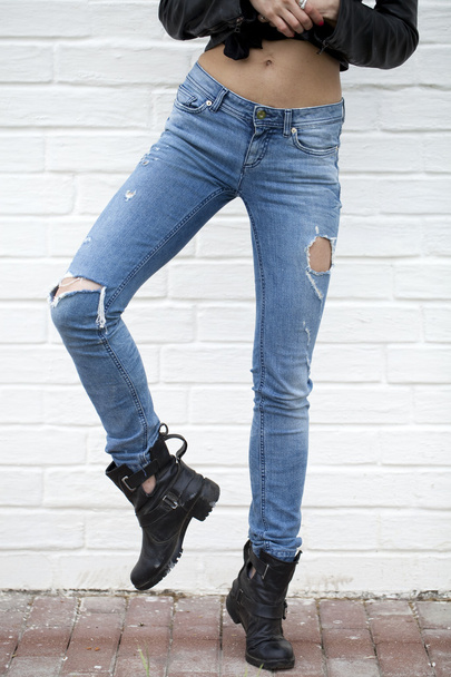 Close female blue jeans - Фото, изображение
