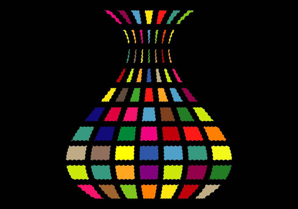 Mosaikvase in vielfältigen und fröhlichen Farben auf schwarzem Hintergrund. - Vektor, Bild