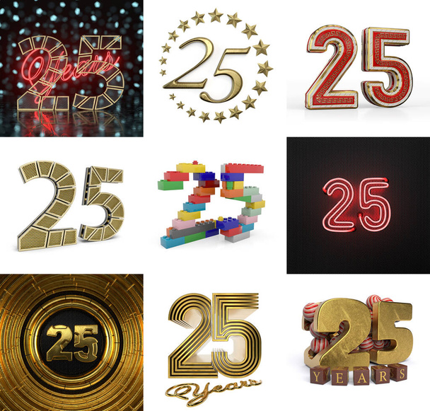 Set of twenty-five year birthday. Number 25 graphic design element. Anniversary number template elements for your birthday party. 3D illustration - Photo, Image