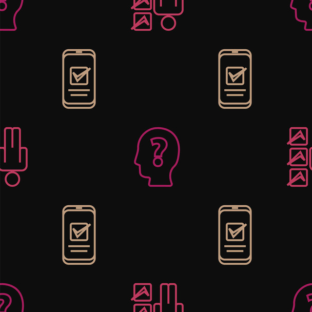 Set line User of man in business suit, Smartphone and Head with question mark on seamless pattern. Vector - Vector, Image