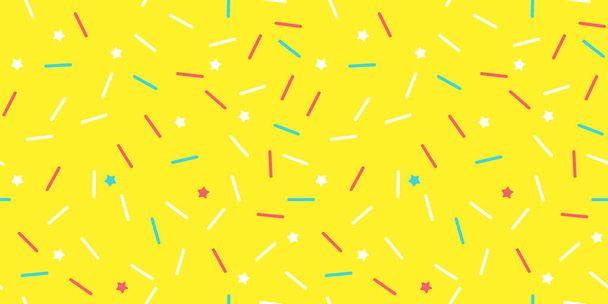 Donut sprinkle rainbow vector seamless background. Confetti cake icing glaze. Ice cream Birthday party pattern. Kids dessert repeat bakery texture. - Вектор,изображение