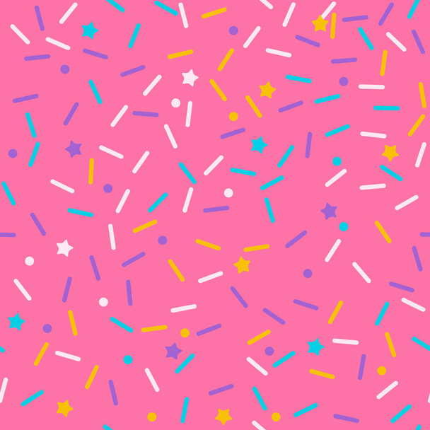 Donut besprenkel regenboog vector naadloze achtergrond. Confetti cake glazuur. IJs Verjaardags feestpatroon. Kinderen dessert herhalen bakkerij textuur. - Vector, afbeelding
