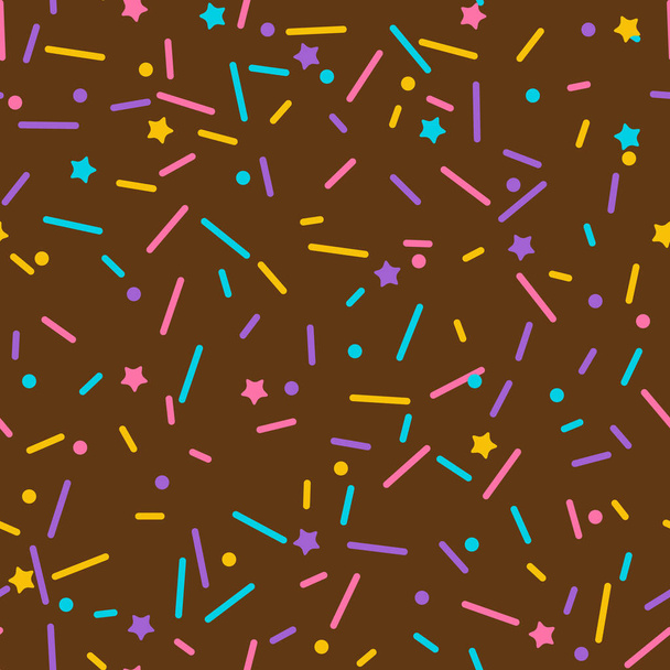 Donut besprenkel regenboog vector naadloze achtergrond. Confetti cake glazuur. IJs Verjaardags feestpatroon. Kinderen dessert herhalen bakkerij textuur. - Vector, afbeelding