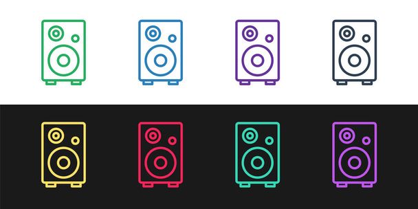 Set line Stereo speaker icon isolated on black and white background. Sound system speakers. Music icon. Musical column speaker bass equipment.  Vector - Vector, Image