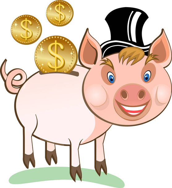 Bonita caricatura de cerdo. Cerdito banquero - Vector, Imagen