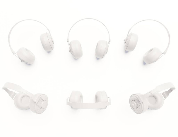 White headphone blutooth on set scene 3D rendering technology wallpaper background - Photo, Image