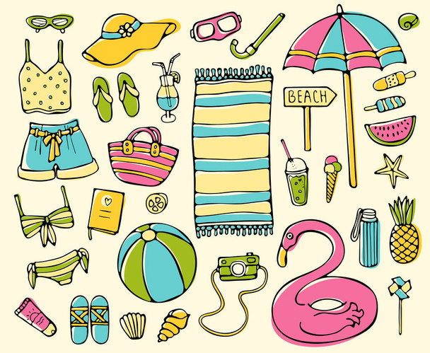 Hand-drawn summer elements collection  - Vector, Image