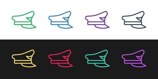 Set linea icona cappello pilota isolato su sfondo bianco e nero. Vettore - Vettoriali, immagini