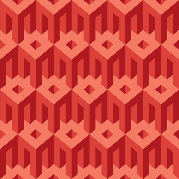 Seamless pattern with architectural elements. Repeating vector texture with geometric 3D elements. Monochrome background in red tones, suitable for wallpaper, wrapping paper, fabric, textiles - Διάνυσμα, εικόνα