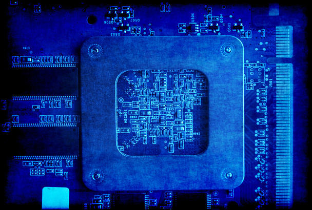 elektronikus áramköri kék grunge háttér - Fotó, kép