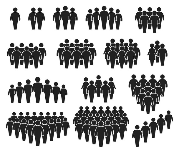 People crowd icons. Large group of people. Team of men or women. People gathering together, standing in queue. Person pictogram icon vector set - Vector, Image