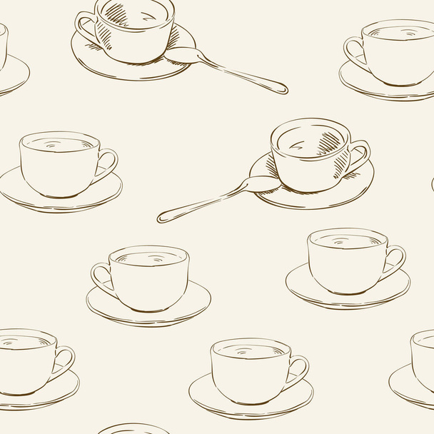 Seamless vector pattern with hand drawn coffee cups, Good morning theme background - Vektori, kuva