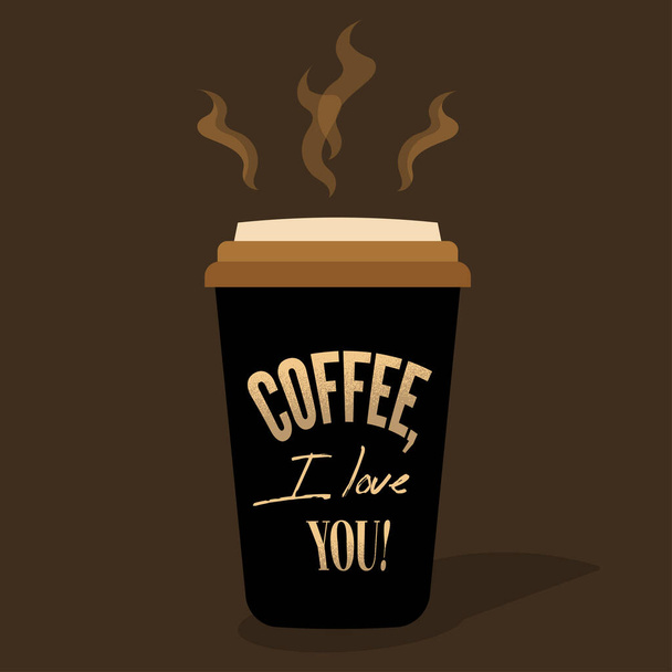 Una tazza di caffè con le parole "Caffè, ti amo!" - Vettoriali, immagini