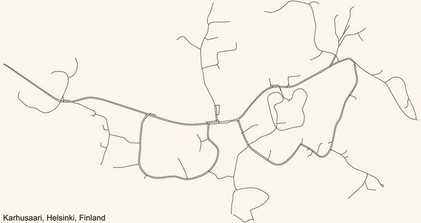 Black simple detailed street roads map on vintage beige background of the quarter Καρουσαάρι (Bjrns) γειτονιά Ελσίνκι, Φινλανδία - Διάνυσμα, εικόνα